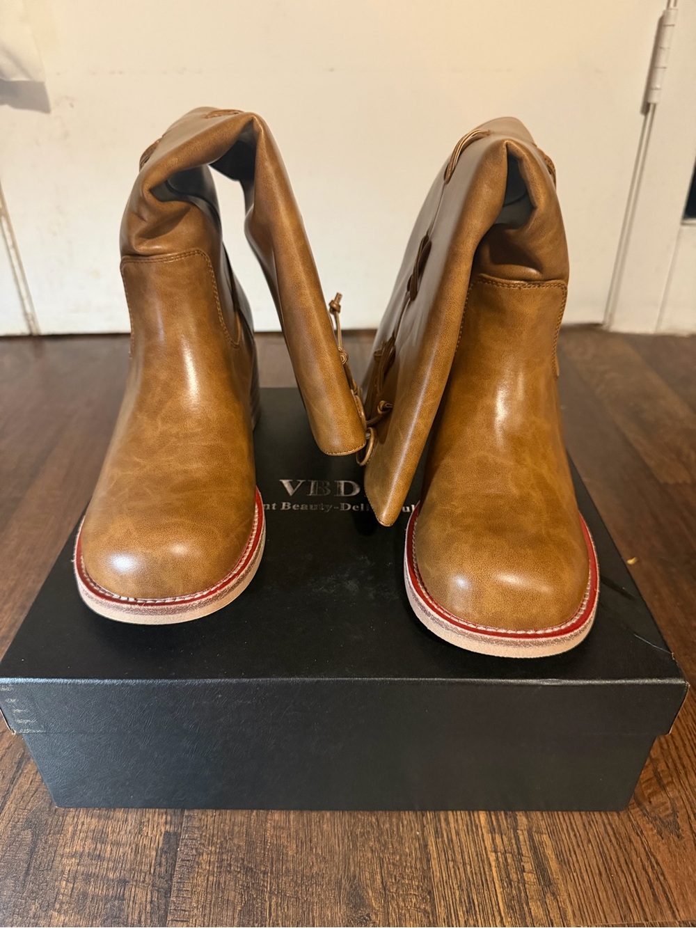 Women's Brown Fold-Over Heeled Ankle Boots
